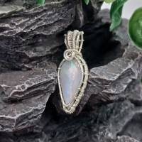 Schmuckanhänger Opal-Doublette milchig-weiß in 925 Sterlingsilber gewebt Bild 6
