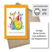 Glückwunschkarte mit Katzen CON-CAT-ULATIONS!, Postkarten/Klappkarten, DIY basteln ausdrucken digitale Datei Bild 4