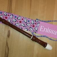 Flötentasche mit Namen, Flötenbeutel - Einhorn Motive rosa (mit optionalen Zubehörfach / Fütterung /Halskordel) Bild 2