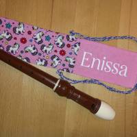 Flötentasche mit Namen, Flötenbeutel - Einhorn Motive rosa (mit optionalen Zubehörfach / Fütterung /Halskordel) Bild 4