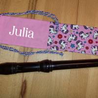 Flötentasche mit Namen, Flötenbeutel - Einhorn Motive rosa (mit optionalen Zubehörfach / Fütterung /Halskordel) Bild 5