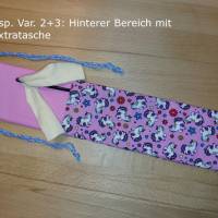 Flötentasche mit Namen, Flötenbeutel - Einhorn Motive rosa (mit optionalen Zubehörfach / Fütterung /Halskordel) Bild 7