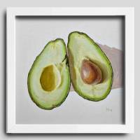 Avocado Gemälde auf Karton Originalkunst, Gemüse Malerei, Wanddekor für Esszimmer Bild 2