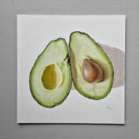 Avocado Gemälde auf Karton Originalkunst, Gemüse Malerei, Wanddekor für Esszimmer Bild 3