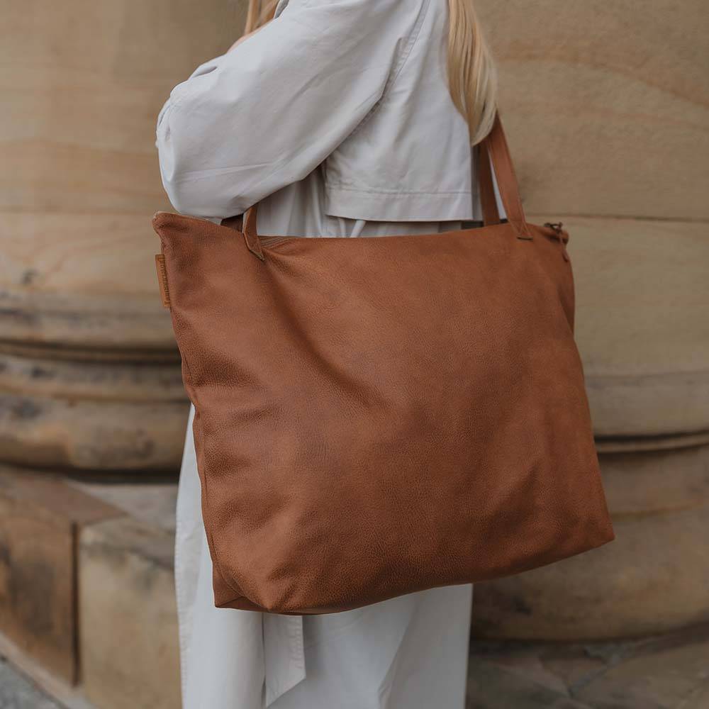 Mom Bag Großer Shopper Khaki mit Reißverschluss