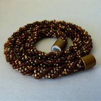 Elegante Häkelkette, braun mit gold, silber + kupfer, 54 cm, Halskette, Glasperlen gehäkelt, Perlenkette, Häkelschmuck Bild 1