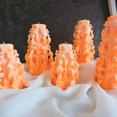 Sweet Orange Geschnitzte Kerzen-Set Wohndeko, Geschenkidee, Einzigartige, Unikate Carved Candle, Handgefertigt