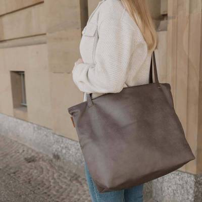 Mom Bag | Großer Shopper Dunkelgrau mit Reißverschluss