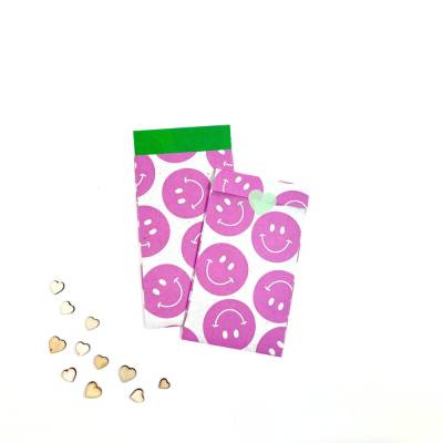 Mini-Geschenktüten SMILEYS PINK 5-50 Stück 7x13 cm Papiertütchen Geschenkmaterial Papiertüten klein bunt