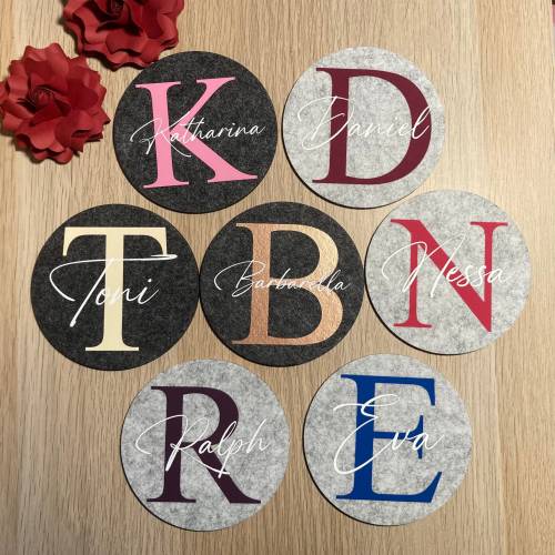 Filzuntersetzer personalisiert mit Namen Filz Untersetzer wieder verwendbare Gastgeschenke für Hochzeit Konfirmation Fei