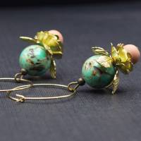Ohrringe mit Metall Blüten, Creolen, gold, mint, altrosa Bild 3
