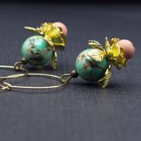 Ohrringe mit Metall Blüten, Creolen, gold, mint, altrosa Bild 4