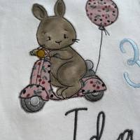 Geburtstagsshirt mit Namen und Zahl bestickt, Shirt mit Hasen personalisiert, T Shirt Geburtstag Kind mit Wunschnamen Bild 7