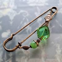 Tuchnadel Grün Liebe, sehr große Bronze Schalnadel böhmischen Glasperlen wie Jade Bild 5