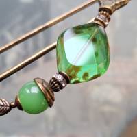 Tuchnadel Grün Liebe, sehr große Bronze Schalnadel böhmischen Glasperlen wie Jade Bild 6