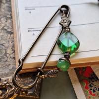 Tuchnadel Grün Liebe, sehr große Bronze Schalnadel böhmischen Glasperlen wie Jade Bild 7