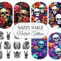 Nailart Tattoos - Waterslide Nail Decals - Full Cover Nail Wraps - Nail Slider - Overlays - Skulls Bild 1