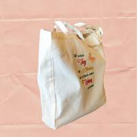Einkaufsbeutel mit dekorativen Spruch,Tasche zum Einkaufen mit langem Henkel und Motiv,gestickter Spruch Bild 3