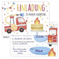 12 Einladungskarten Feuerwehr mit passend farbig bedruckten Umschlägen Bild 2