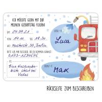 12 Einladungskarten Feuerwehr mit passend farbig bedruckten Umschlägen Bild 3