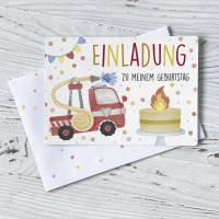12 Einladungskarten Feuerwehr mit passend farbig bedruckten Umschlägen Bild 4