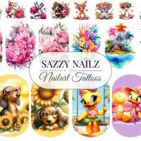 Nailart Tattoos - Waterslide Nail Decals - Full Cover Nail Wraps - Nail Slider - Overlays - Cute Animals Bild 1