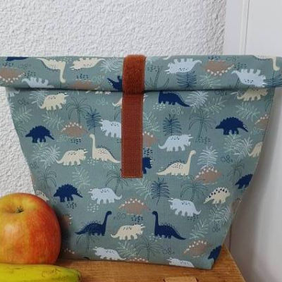 Lunchbag Lunchbeutel Frühstückstasche Kinder Vesperbeutel Kindergarten Dinosaurier grün Geschenke für Kinder