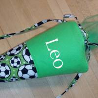 Mini-Schultüte mit Namen, Vorschultüte, Zuckertüte - Fußball Motive grün Bild 2