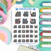 Schwarze Katzen Emotes Aufkleber. Niedliche Emoji Planer Sticker Sheet mit fetten Kätzchen für Bullet Journ Bild 1