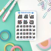 Schwarze Katzen Emotes Aufkleber. Niedliche Emoji Planer Sticker Sheet mit fetten Kätzchen für Bullet Journ Bild 2