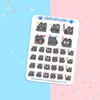 Schwarze Katzen Emotes Aufkleber. Niedliche Emoji Planer Sticker Sheet mit fetten Kätzchen für Bullet Journ Bild 3