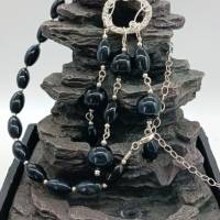 Halskette mit Obsidian-Falkenauge in schwarz Sterlingsilber 50 cm Bild 4