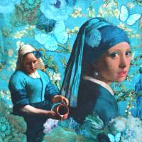 ♕ Jersey mit Mädchen Magd Vermeer blau türkis 50 x 150 cm Nähen Stoff ♕ Bild 1
