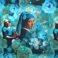 ♕ Jersey mit Mädchen Magd Vermeer blau türkis 50 x 150 cm Nähen Stoff ♕ Bild 2