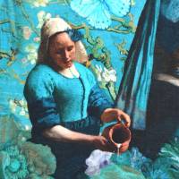 ♕ Jersey mit Mädchen Magd Vermeer blau türkis 50 x 150 cm Nähen Stoff ♕ Bild 4