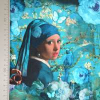 ♕ Jersey mit Mädchen Magd Vermeer blau türkis 50 x 150 cm Nähen Stoff ♕ Bild 5