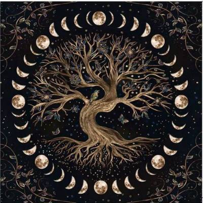 Lebensbaum mit Mondphasen 75 x75 cm Altartuch, Kartenunterlage, Hexe, Zauberei, Wahrsagung, Heim Dekoration
