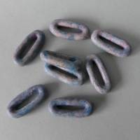 große Keramikperlen, blau grau rosa, O-Form, ovale Ringe, Sonderform, Knüpfen, Makramee, Schmuckherstellung Bild 1