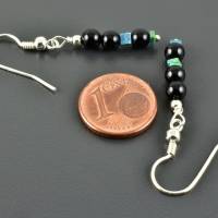 Minimalistische Ohrringe mit Onyx und Chrysokoll in rund und eckig, zarte Hängeohrringe schwarz türkis Geschenk Freundin Bild 4