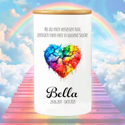 Tierurne 'Broken Heart' mit Namen & Datum - Erinnerungsdose, Gedenkdose
