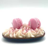 Sweet Macaron Duftkerze - Schale flach - Duft nach rosa Zuckerwatte Bild 1