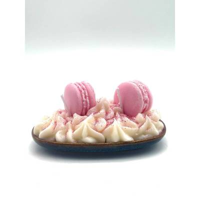 Sweet Macaron Duftkerze - Schale flach - Duft nach rosa Zuckerwatte