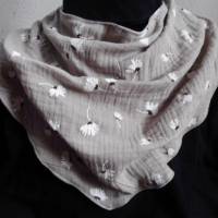 Halstuch Sabbertuch Speichelfänger für Erwachsene Musselin in hellgrau mit Pusteblumen in weiß und schwarz Bild 1