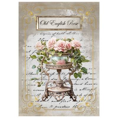 Reispapier - Motiv Strohseide - A4 - Decoupage - Vintage - Shabby - Old English Rose - 200070
