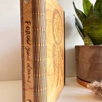 Notizbuch aus Holz, flexibler Buchrücken, Holzbuch, Ringmechanik, DIN A5, Motiv Traumfänger Bild 7