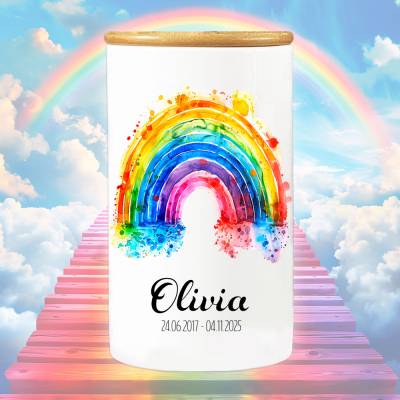 Tierurne 'Rainbow' mit Namen & Datum - Erinnerungsdose, Gedenkdose