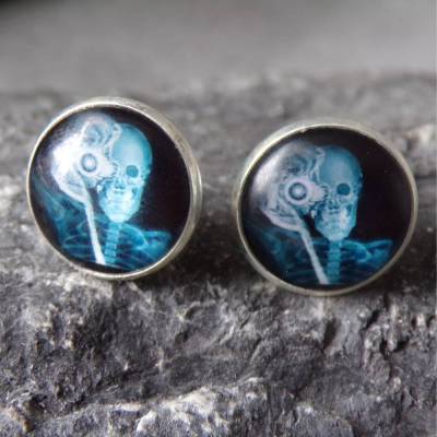 Röntgenbild Fotograf Glas Cabochon Ohrstecker Edelstahl 16 mm