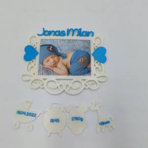 3D Druck Geschenk zur Geburt - personalisierter Bilderrahmen mit Geburtsdaten - Bild | Name | Geburtstag | Uhrzeit | Gew Bild 1