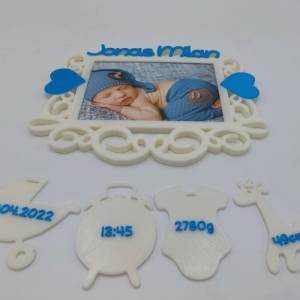 3D Druck Geschenk zur Geburt - personalisierter Bilderrahmen mit Geburtsdaten - Bild | Name | Geburtstag | Uhrzeit | Gew Bild 2