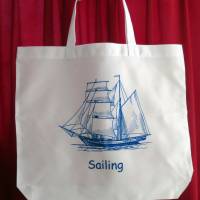 Strandtasche mit weißen Henkel und Bodenfalte , Segelschiff Sailing Bild 1